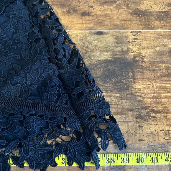 NWT Eliza J Lace Guipure Lace Asymmetrical Dress Size 12 Navy Short Sleeve $188 - Picture 7 of 12